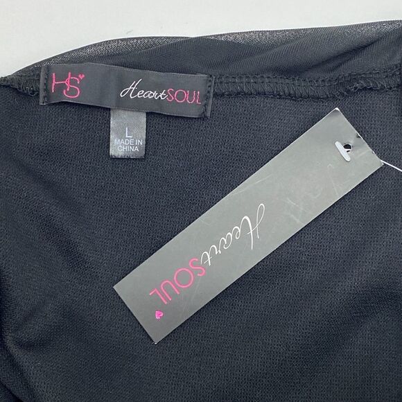 HEARTSOUL Black Sheer Mesh Leopard Peplum Blouse L - Picture 9 of 10